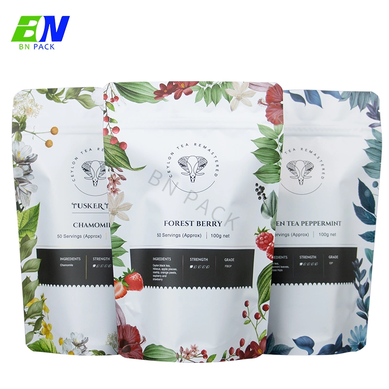 Eco-Friendly Digital Printing 200g Gold Color Tea Packing Resealable Stand up Bag