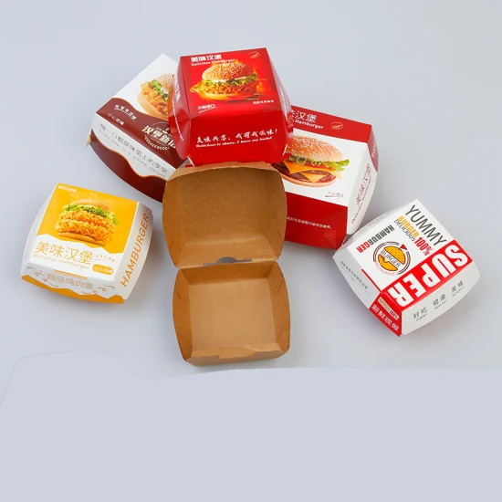 Degradabile da asporto Imballaggio fast food Contenitore per alimenti Scatole di carta Contenitore per pizza Scatola per il pranzo Stampa Servizio di libri Puzzle Scatola di carta Imballaggio alimentare per hamburger