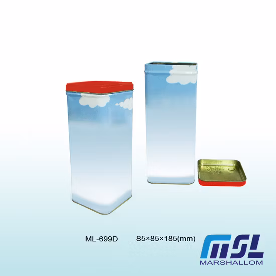 Confezione da tè quadrata in scatola di latta di metallo per contenitore da tè per alimenti